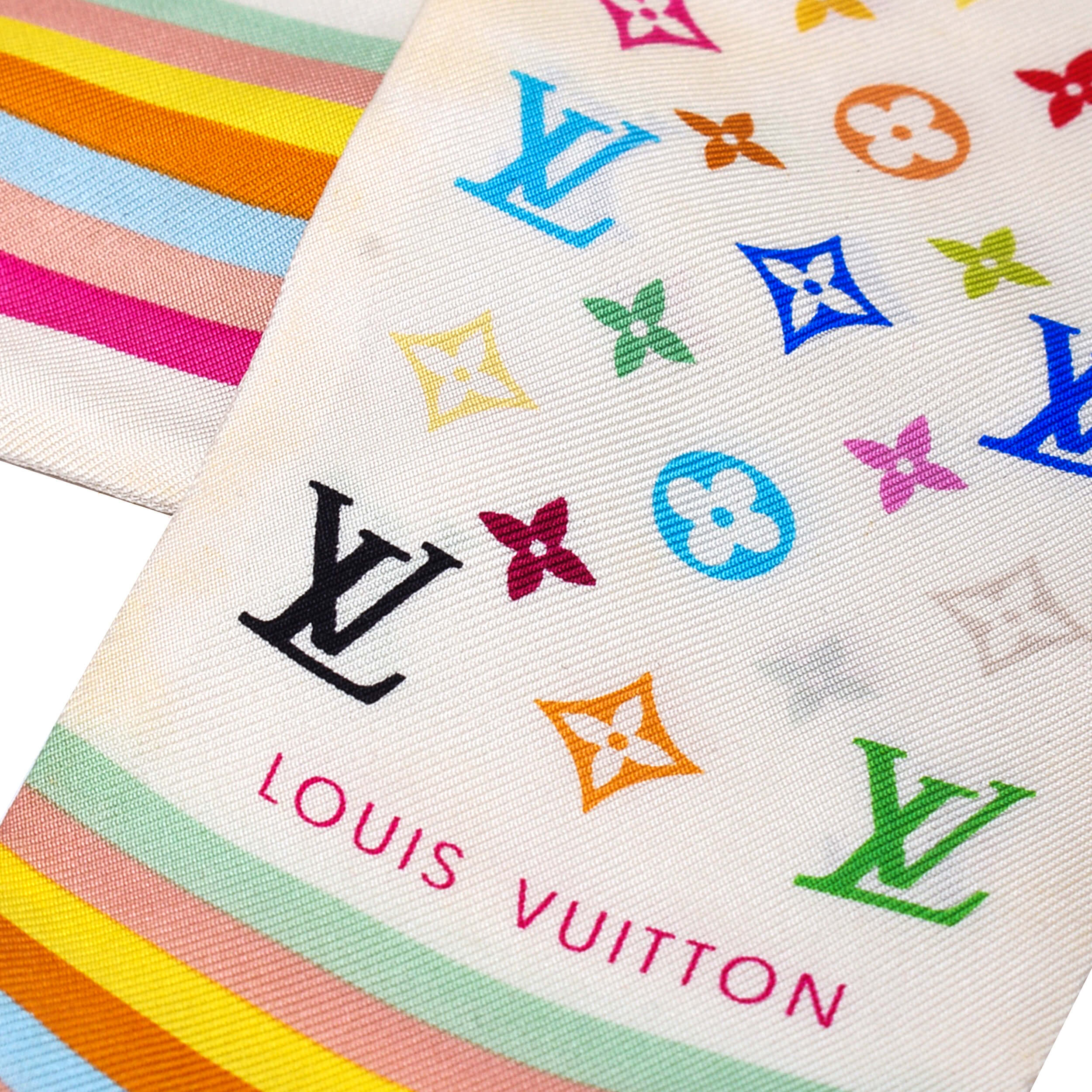 Louis Vuitton - White & Multicolor Monogram Silk Bandeau Twilly